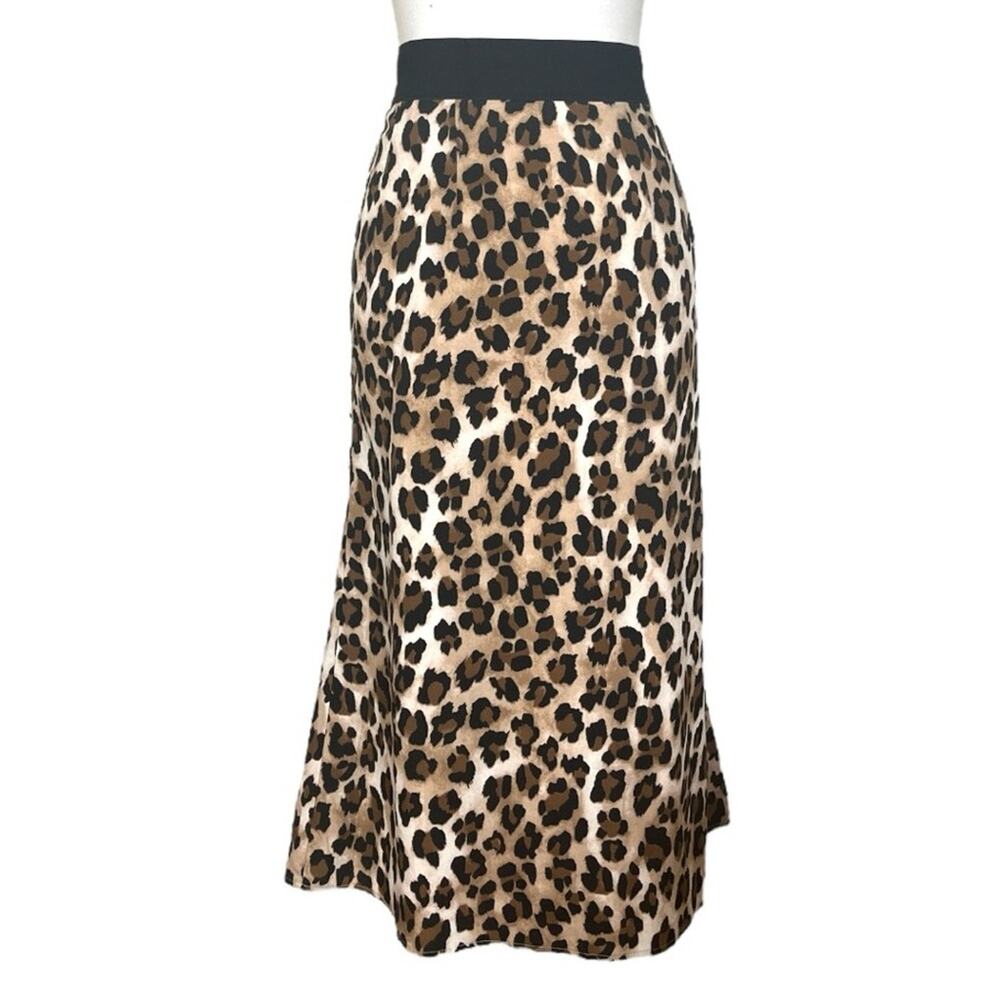 Grace Karin A-line Midi Skirt Lined Black Brown Leopard Print Women’s Size XL